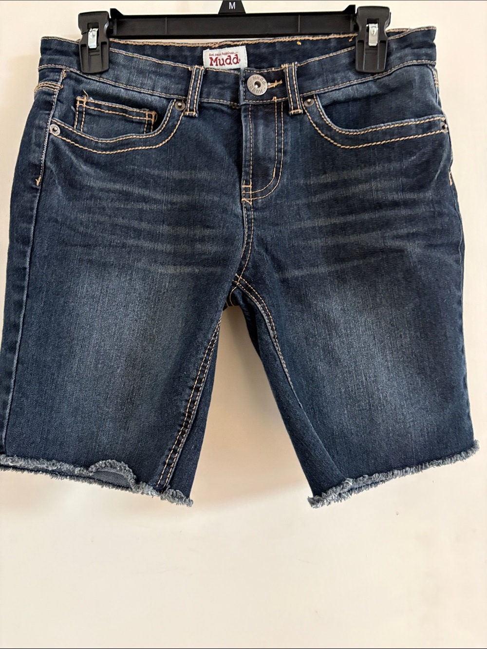Mudd Dark Blue Frayed-Hem Denim Bermuda Shorts